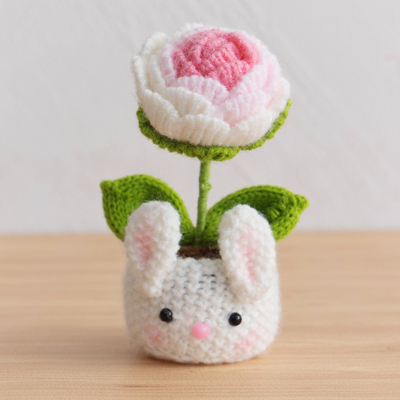 Acabado tejido a mano lirio de los valles en macetas adornos para el hogar tejido de flores artificiales hilo de lana ramo de ganchillo regalo de flores falsas