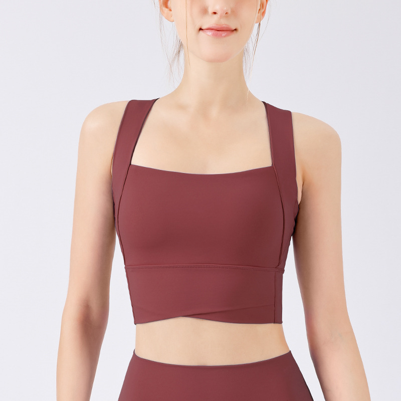 Sujetador deportivo para espalda bonita para mujer, tirantes anchos cruzados a prueba de golpes, control del vientre presurizado fijo, sujetador de fitness transpirable, chaleco de yoga