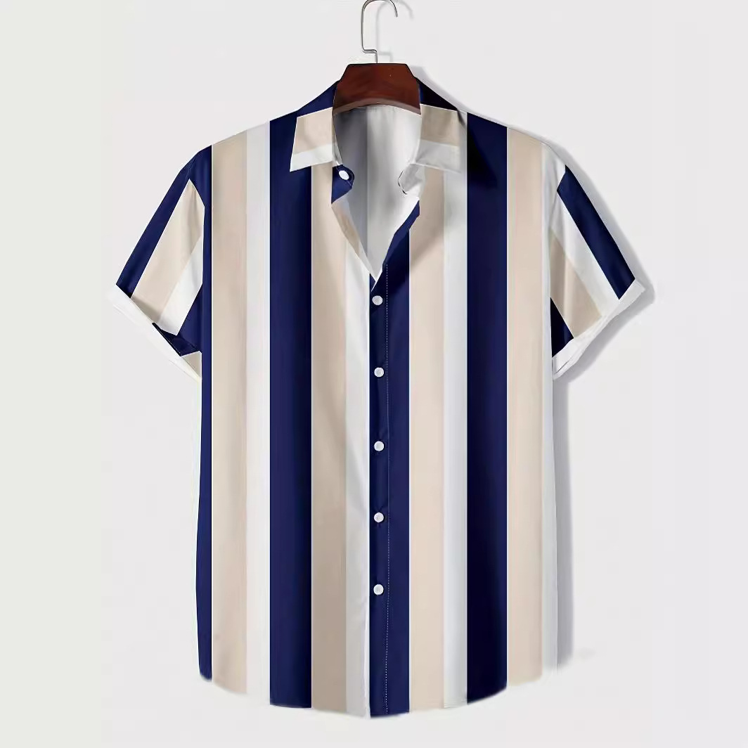 Beach Surfing Men's Shirt European and American Trade 3D Digital Geometry Hawaiian Printing Muscle Short Sleeve