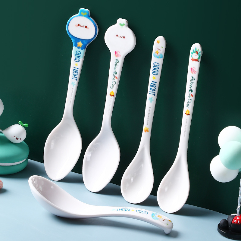 Spoon Long Grass Dumpling Cartoon Tableware Children's Household Baby Learning to Eat Food Auxiliary Spoon Long Handle Training Spoon Spoon Spoon