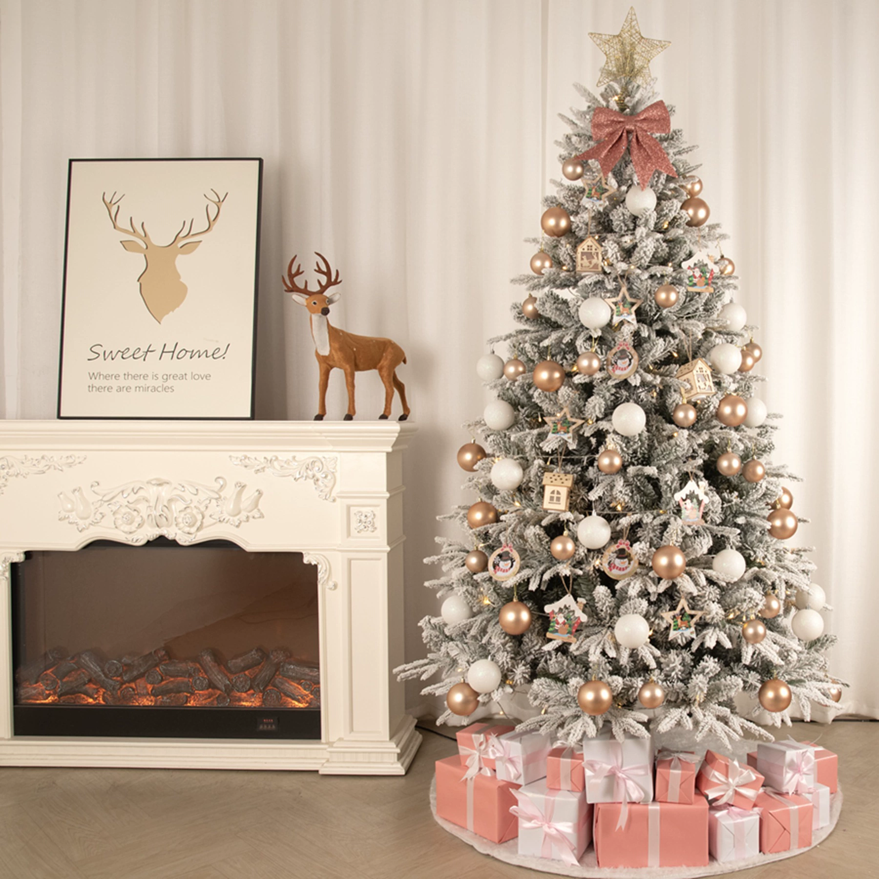 Торгoвый набор роскошный PE смешанный новогодняя елка падающий снег белый искусственный флок링 большой рождественский дерево настройка