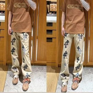 2025春夏新款高街潮牌美式裤子水洗十字架宽松休闲直筒男女牛仔裤