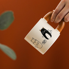 可爱猫咪卡通陶瓷杯子奶fufu马克杯家用咖啡杯早餐杯高颜值情侣杯