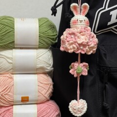 自制毛线钩织月桂兔风铃挂件diy 材料手工编织中秋节钩针手作礼物
