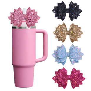 European and American Glitter Flash Cloth Bow Cup Straw DIY Decorations Accessories Leather Buckle Universal Sleeve
