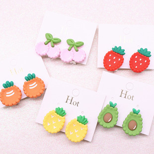 New Cute Children's Earrings Cute Cartoon Fruit No Ear Holes Anti-Pain Girl's Ear Clip Strawberry Agaro Earrings
