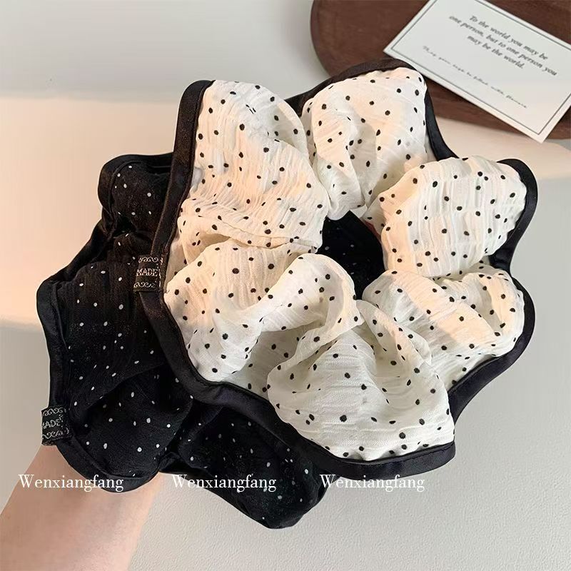Gentle Black and White Polka Dot Scrunchie, Elegant Low Ponytail Hair Tie, Bun Hair Rope, Hair Accessory Gentle Black and White Polka Dot Scrunchie, Elegant Low Ponytail Hair Tie, Bun Hair Rope, Hair Accessory