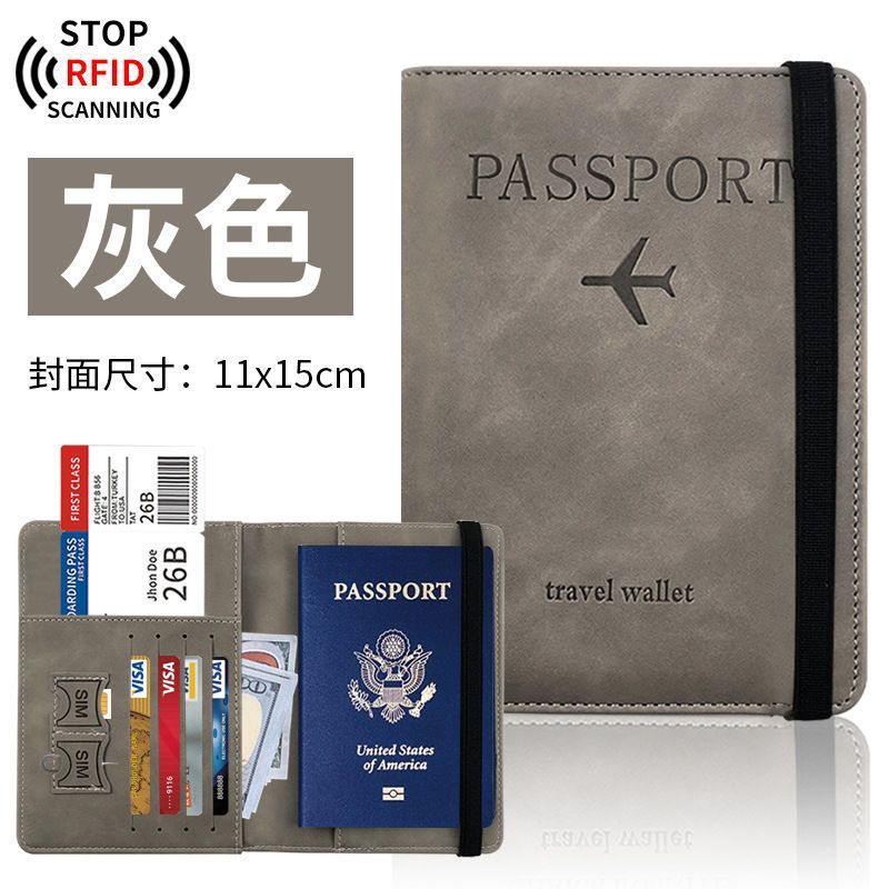 Bolsa de pasaporte de alto valor de cara cubierta de cuero PU simple moda dos en uno cepillo antirrobo de viaje pasaporte