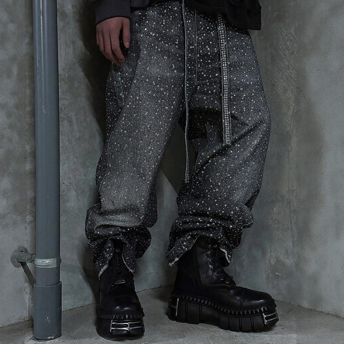 Abbigliamento uomo Jeans da uomo resistenti con strass scintillanti Pantaloni lunghi unici Stile streetwear_voghion.com