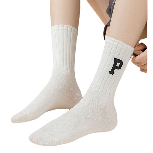 P letter autumn and winter new style fashion outerwear ankle socks pile socks women's high top sports long socks Zhuji socks 