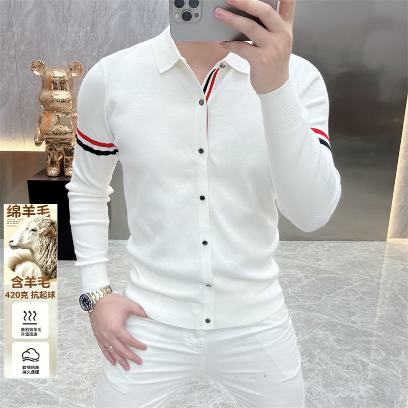 Wool-Blend European-Style Trendy Men's Knit Cardigan 2025 Autumn Thin Lapel Fashion Casual Knit Jacket for Men Wool-Blend European-Style Trendy Men's Knit Cardigan 2025 Autumn Thin Lapel Fashion Casual Knit Jacket for Men