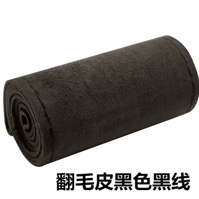 Fur hand-stitched steering wheel cover four-sided elastic hair-turning car handle cover four seasons universal non-slip wear-resistant leather cover (Steering wheel cover) - black-black-line-38cm