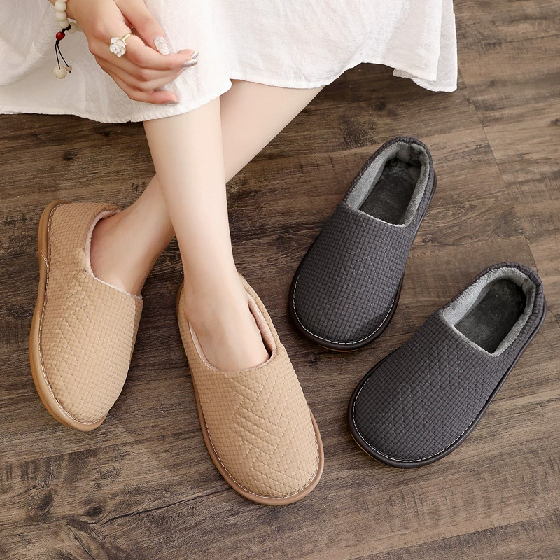 Хлопчатобумажные тапочки и зимние женские внутренние дворики домашние пары противоскользящие теплые тканые шнурки