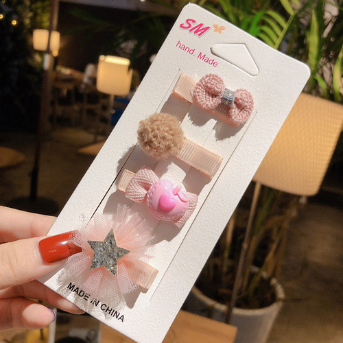 Direct wholesale Korean version cute and sweet mini hair clip set with bow flower small crown baby girl hair clip