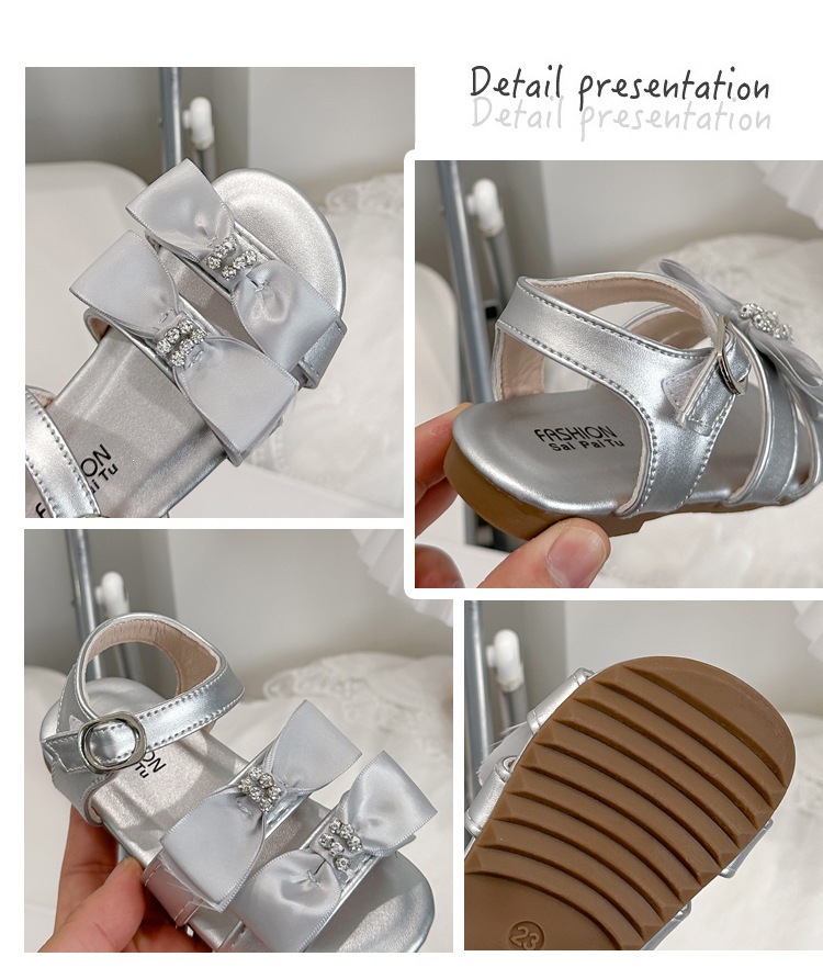 Girls Rhinestone Bow Gladiator Sandals With Adjustable Straps_voghion.com