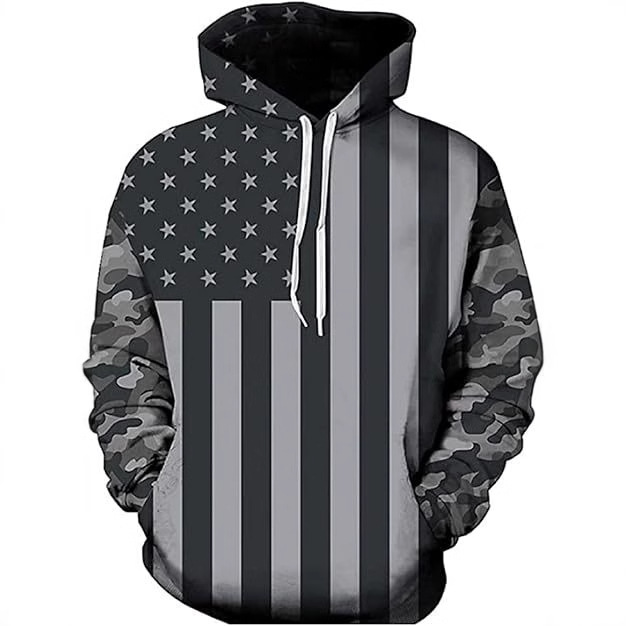 Camuflaje geométrico rayas belleza bandera estampada 3D hombres sueltos de manga larga hombro con cordón suéter con capucha sudadera