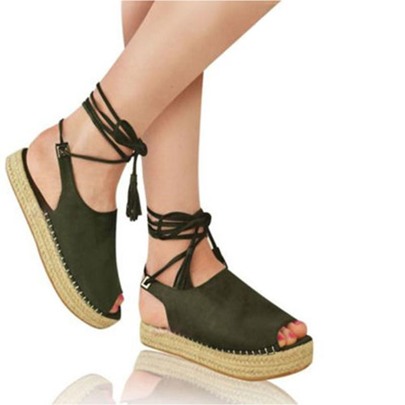2021 Europe and America Cross-border bestsellers Sandals, straw woven hemp rope wedge heels, lace-up soft-soled women's shoes 43, foreign trade stock and consignment details Picture
