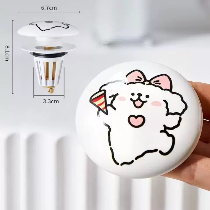 陶瓷卡通线条小狗洗脸盆卫生间洗手池漏水塞洗脸盆下水器创意跳芯|undefined