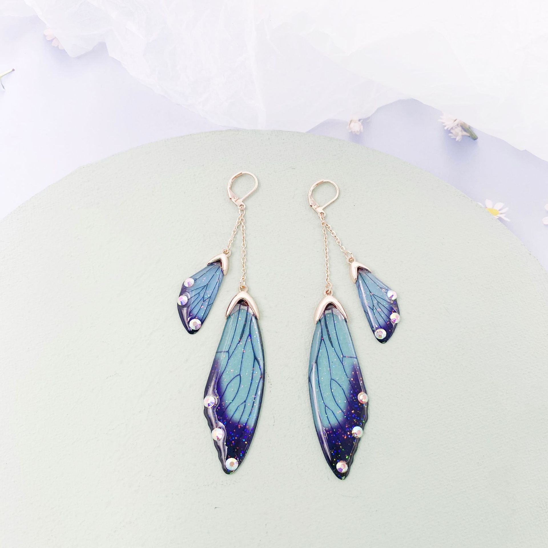 Wholesale Jewelry 1 Pair Simple Style Wings Alloy Rhinestones Drop Earrings display picture 4