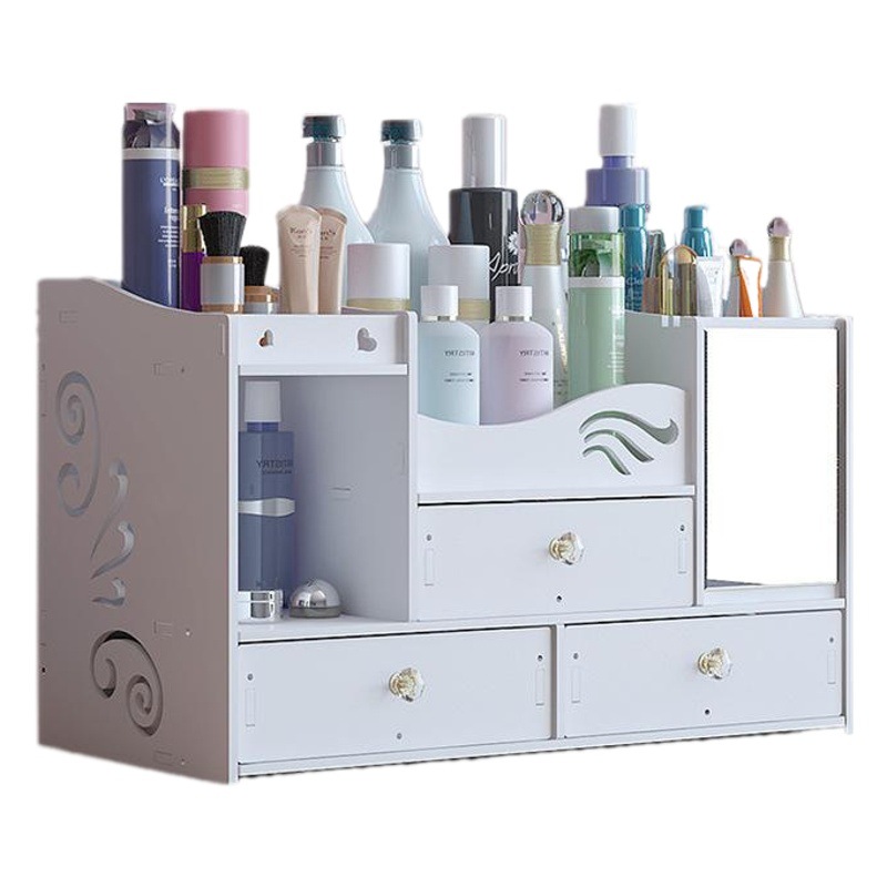 Caja de joyería de múltiples capas para el hogar caja de almacenamiento de espejo cosmético de gran capacidad cajón caja de almacenamiento de cosméticos de escritorio con espejo