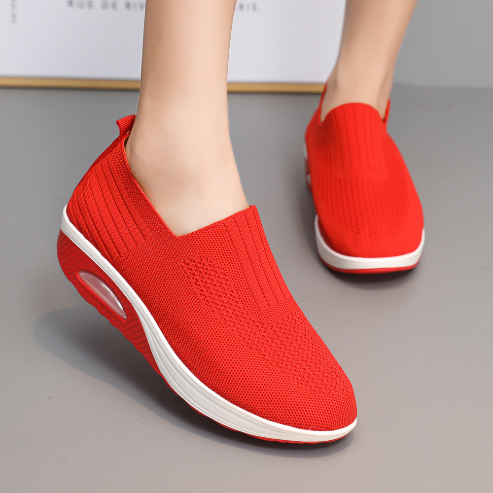 Women's New Spring Autumn Models, Fly-knit Mesh Slip-on Socks, Thick-soled Casual Shoes, Breathable And Lightweight_vogvips.com