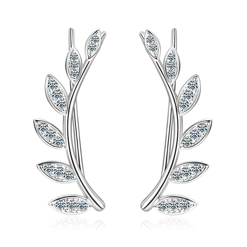 Stunning 925 Sterling Silver Moissanite Leaf Earrings Design for Stylish Girls