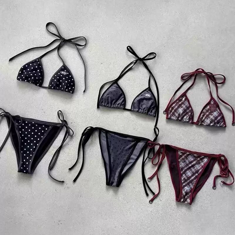 Korean Badblood Bcac Series Three-Point Bikini Triangle Cup Bra Women's Lace-Up Sexy American Style Korean Badblood Bcac Series Three-Point Bikini Triangle Cup Bra Women's Lace-Up Sexy American Style
