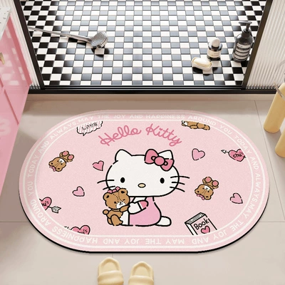 for the bathroom, household mat, doormat | Avtomobil döşəmə paspasları - hello-kitty-holding-a-teddy-bear-40x60cm-diatom-mud