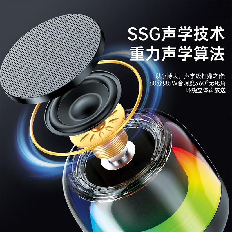 ミニポータブルカラフルなワイヤレス Bluetooth スピーカースマート高品質オーディオカードポータブルサブウーファーカラフルなライト|undefined