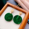 Live supply factory strong green dry green jade round brand pendant S925 silver gold technology eye -catching expensive necklace