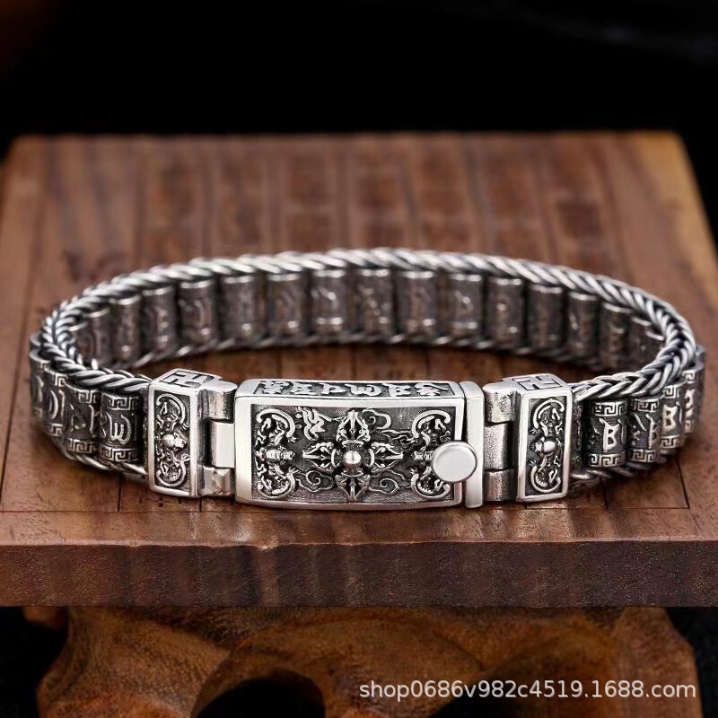 Men's Bracelet Retro Cross Pestle Personalized Six-Word Mantra Wheel Bracelet