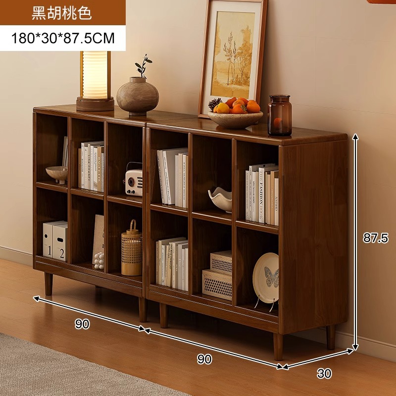 Estantería de madera maciza, cajones de piso a techo, armarios de sala de estar, armarios de rejilla combinados contra la pared, estantes de almacenamiento, estanterías cortas integradas