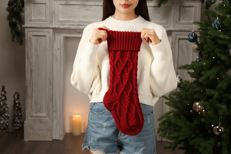 Forniture per ciondoli decorativi in filato da regalo fai da te lavorate a maglia, grande sacchetto per caramelle, doppio set di calzini di Natale a forma di diamante_voghion.com