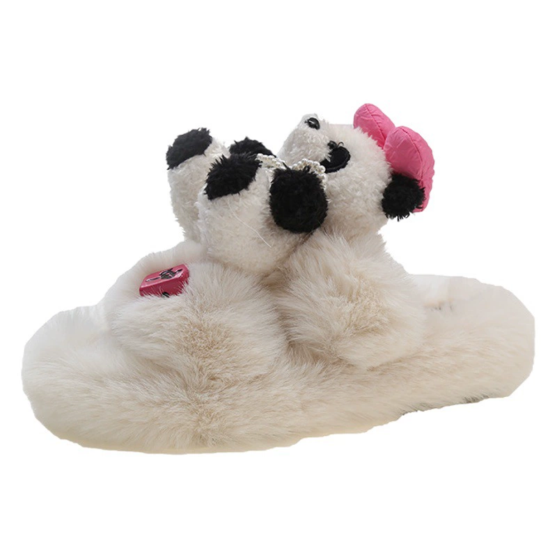 Симпатичные тапочки с мультяшными медведями для женщин в модных 2023 году Весна и осень новые Нескользящие пушистые тапочки с толстой подошвой