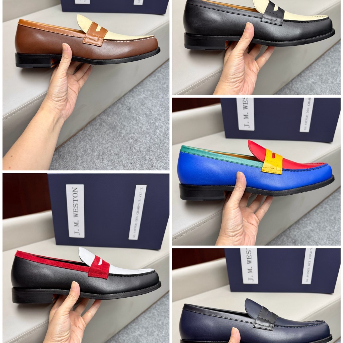 Cross-Border 2025 New Color-Blocked Leather Shoes Men's Fashion Genuine Leather Business Slip-On Loafers Customized Oem Jm