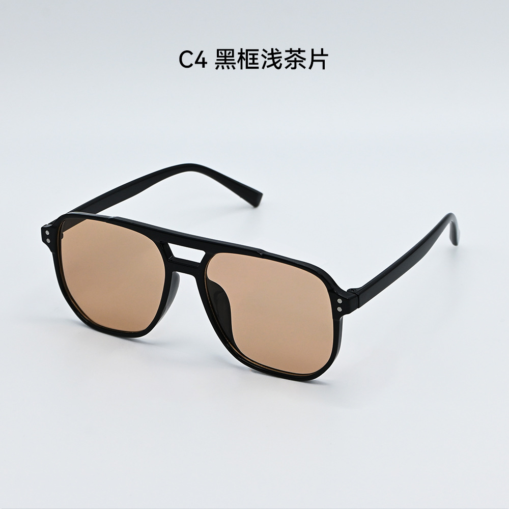 New Style Men's Square Frame Sunglasses, Anti-Uv, Personalized Retro Double Bridge, High-End, Versatile Sunglasses, Sun Protection, Cross-Border
