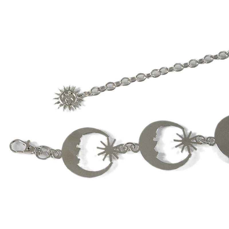 Estilo coreano nuevo cinturón de las mujeres señoras decoración casual sol y luna hebilla decorativa cadena metal cadena cintura con falda en stock