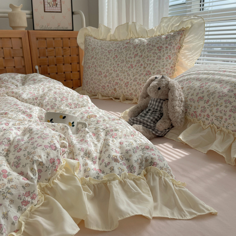 Class a Bedding Four-Piece Set, Double-Layer Gauze Bed Sheet, Duvet Cover, College Dormitory Single Bed Three-Piece Set, Fitted Sheet 4
