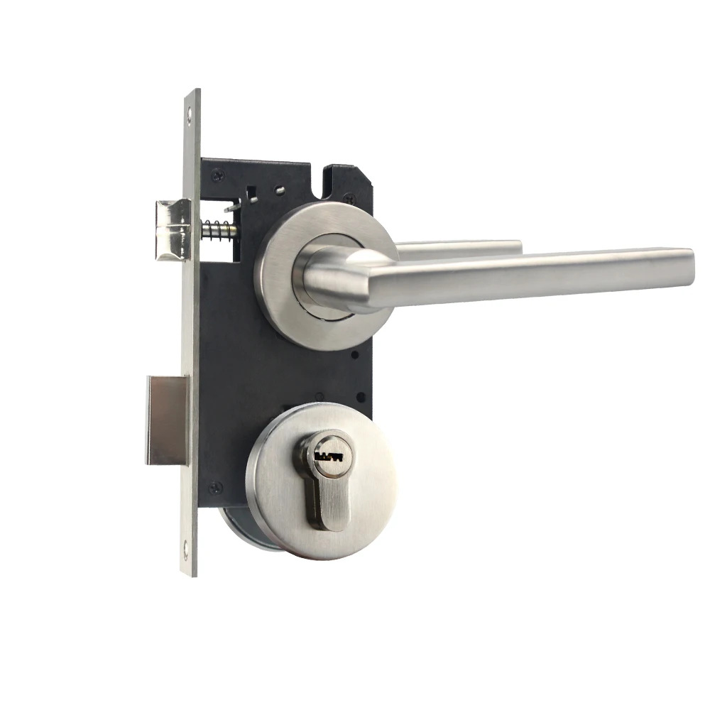 Personalizada puerta de madera doméstica dormitorio falsa cerradura de núcleo de cobre cerradura de núcleo de puerta interior de acero inoxidable manija cerradura de separación
