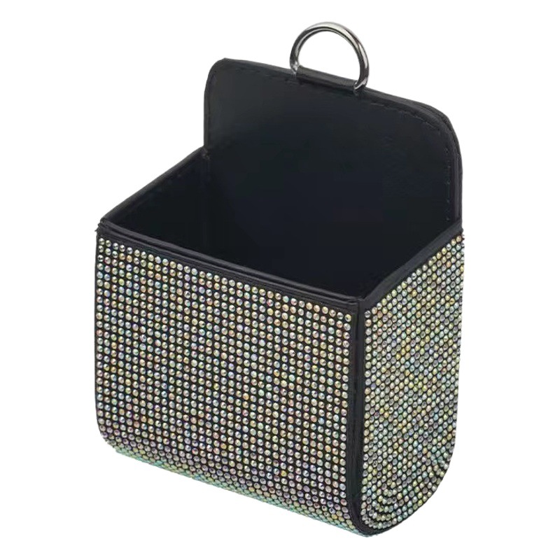 Bolsa de almacenamiento de salida de aire del coche Caja de almacenamiento multifuncional de cuero de coche con diamante Caja de almacenamiento de piel de oveja de salida de aire Bolsa