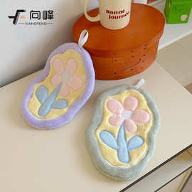 向峰新珊瑚绒花朵擦手巾厨房家用吧台柔软吸水加厚可爱擦手巾批发