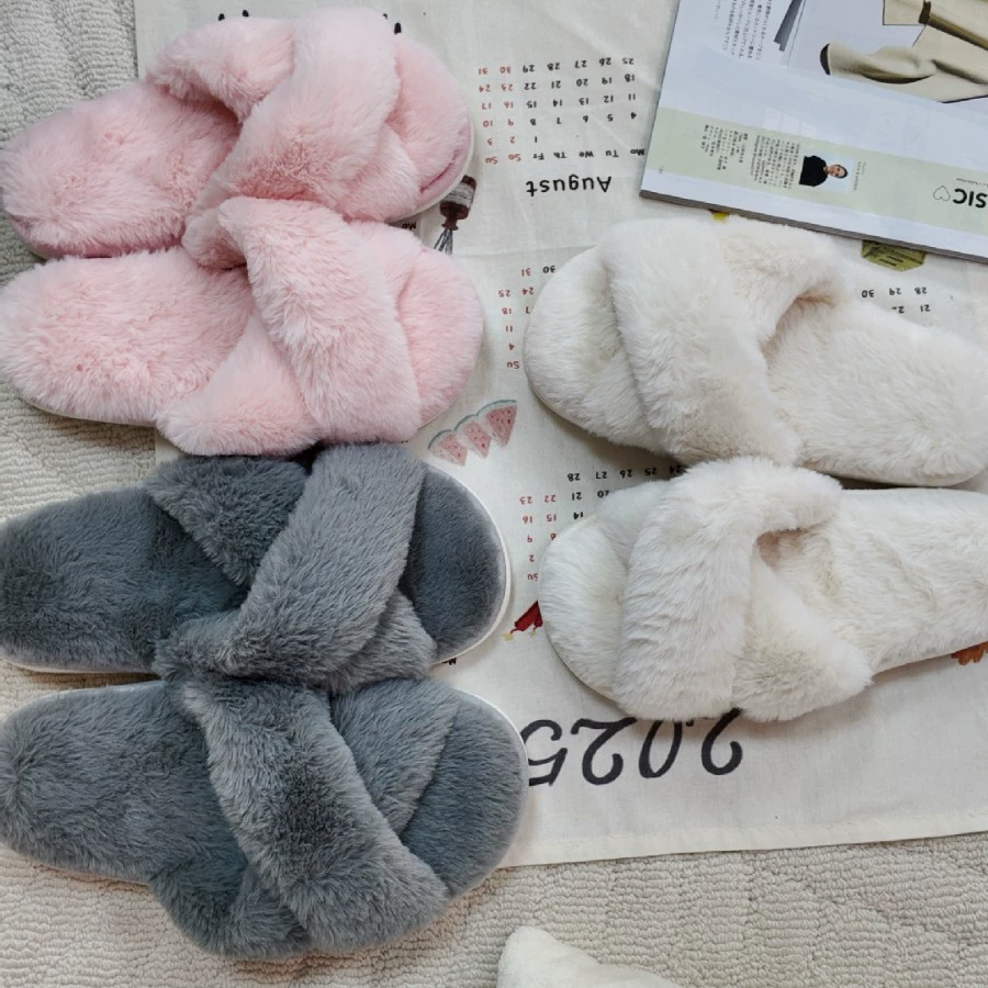 Женские домашние тапочки из мягкого хлопкового меха для осени и зимы, нескользящие, для студентов общежитий, экспортная торговля.