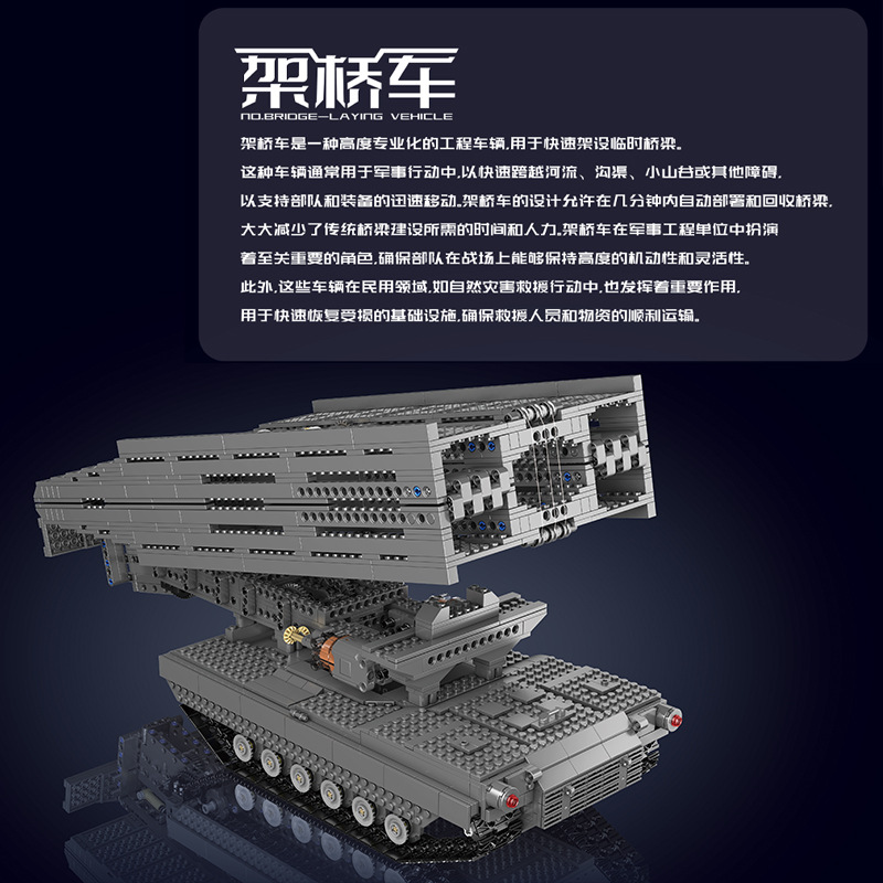 Vehículo de puente militar Yuxing 20029 grandes bloques de construcción para niños adultos regalos de alta dificultad ensamblaje modelo de control remoto