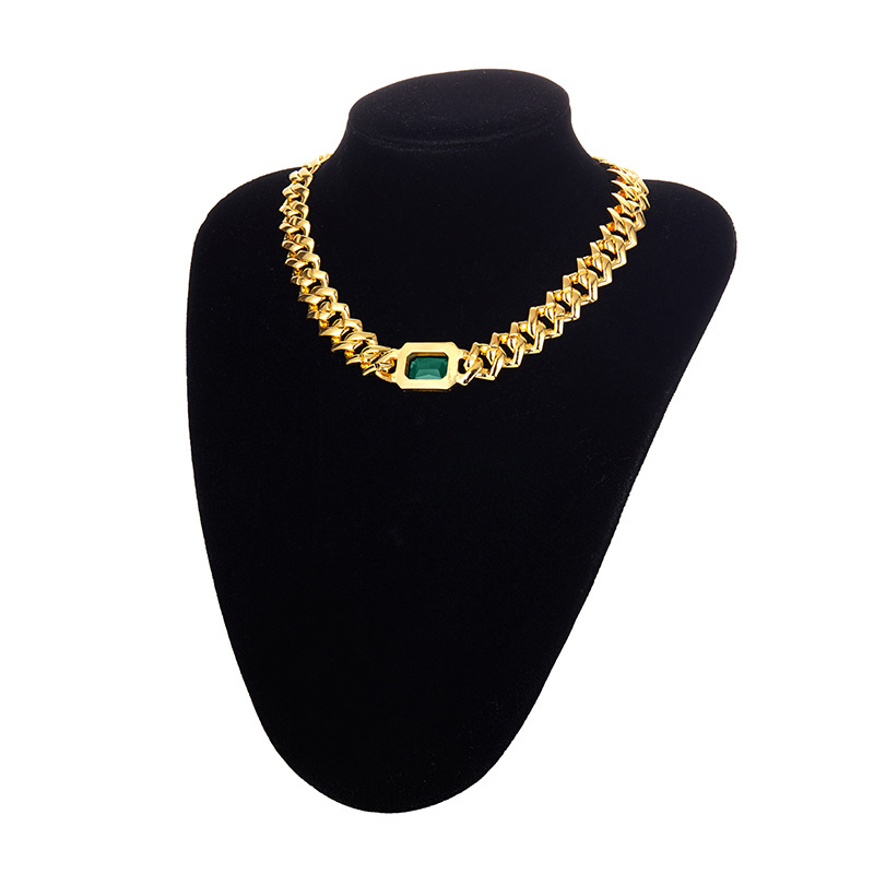 Cuban Chain Necklace Personalized Hip Hop Style Diamond Emerald_voghion.com