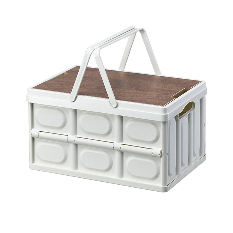 Coche plegable caja de almacenamiento al aire libre camping caja de almacenamiento camping tapa de madera caja de almacenamiento maletero del coche portátil