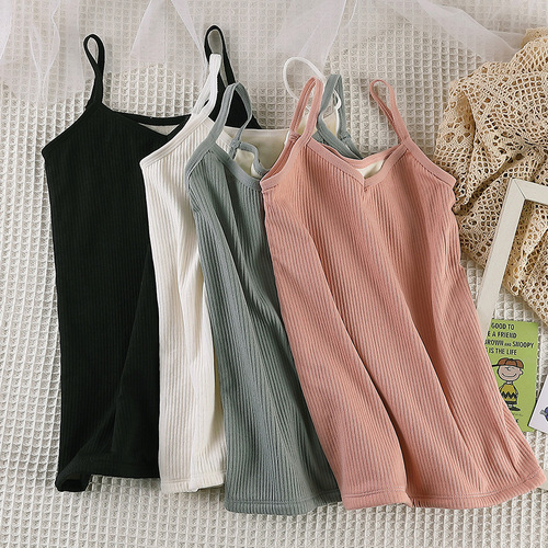 Seamless thermal vest for women, thickened velvet bottoming, autumn and winter inner wear, German velvet suspender underwear