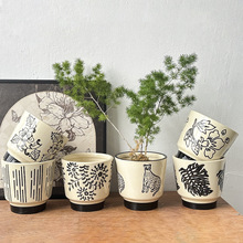 中古花盆陶瓷小众法式中国风客厅桌面摆件简约绿植鲜花盆栽