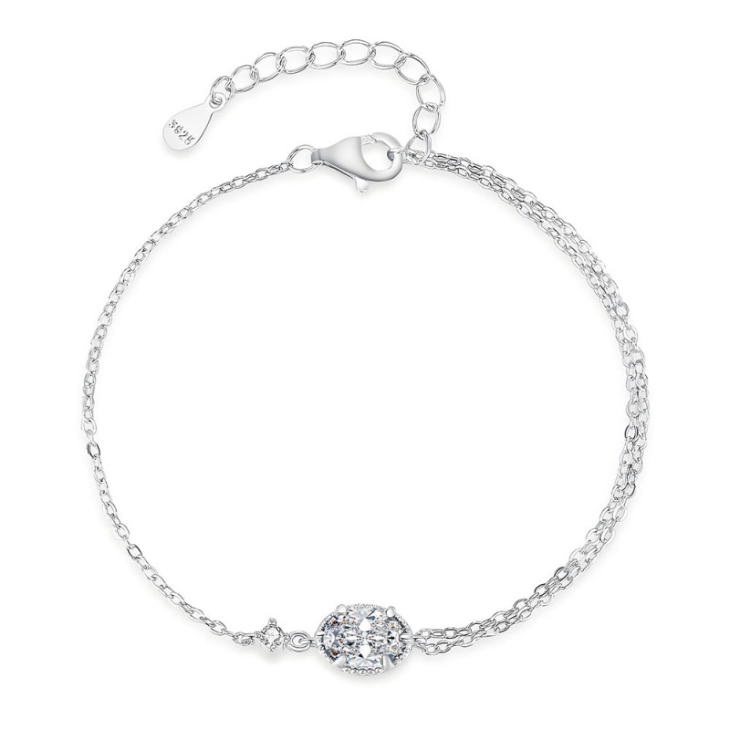 1 Carat Egg-Shaped 5X7Mm Moissanite Bracelet for Women S925 Sterling Silver Double-Layer Cross Chain Stitching Jewelry European and American Cross-Border