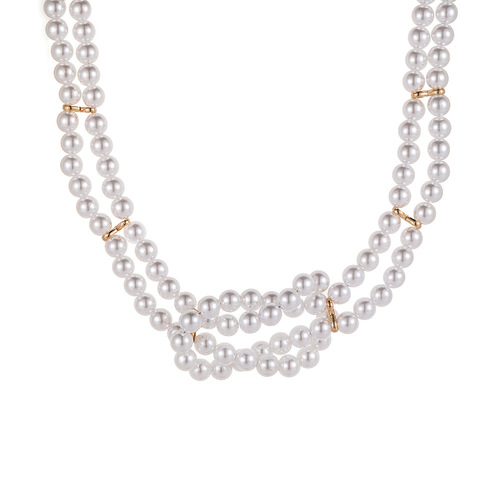 European and American cross-border fashion new cool style double-layer 8-word knot winding pearl necklace for women, factory direct sales