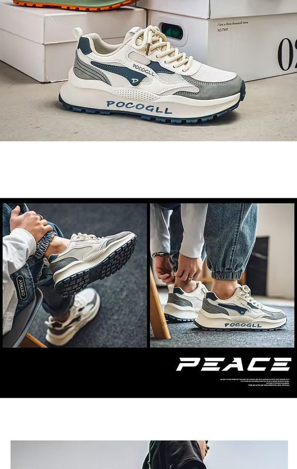 Giày sneaker nam thân lưới thoáng khí chống hôi, đế cao su gót thấp 1–3 cm, dây buộc phía trước — 0766 trắng xanh, 0766 đen xám, 0766m Đỏ chi tiết 9